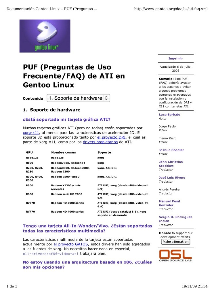 Imágen de pdf PUF (Preguntas de Uso Frecuente/FAQ) de ATI en Gentoo Linux